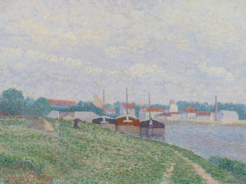 1846-Albert Dubois-Pillet - Tre chiatte ormeggiate